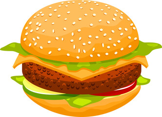 Sticker - Fastfood cheeseburger, veggies and chop isolated