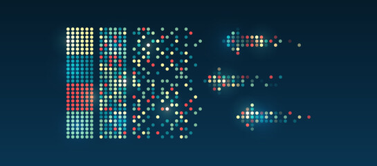 Fototapete - Structuring the flow of information. Data analytics concept. Sorting a large amount of data on a dark background. Big data visualization. Futuristic network or business analytics.