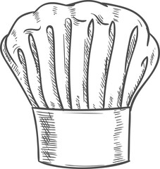 Baker, kitchener or chef cook hat isolated sketch