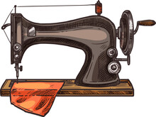 Vintage Sewing Machine Sketch, Seamstress Tool