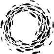 Fish school, round frame of shoal flock silhouette