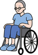© YUJYUN - Elderly grandfather in blue clothes and sitting in a wheelchair vector illustration