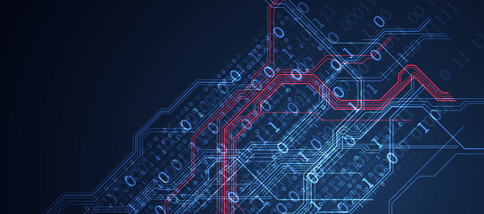 Abstract background on technological and scientific topics. Various techno details with using digital code. Vector format.