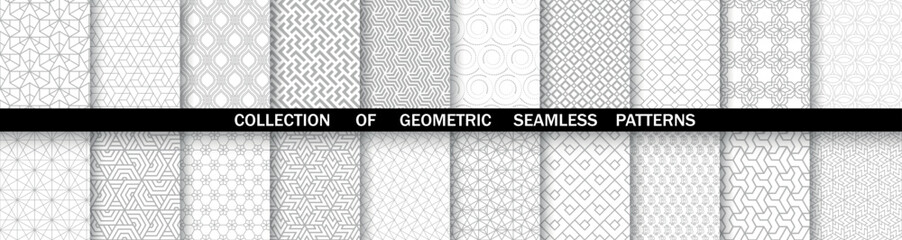 Geometric set of seamless gray and white patterns. Simpless vector graphics.