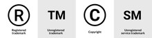 Trademark Copyright Symbol Logo. Trade Mark Sign Circle Intellectual Legal Property Register Icon