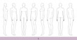 © Vectoressa - Set of L Women Fashion template 9 nine head size Croquis oversize Lady model Curvy body figure front, side, 3-4, back view. Vector sketch girl for Fashion Design, Illustration, technical drawing
