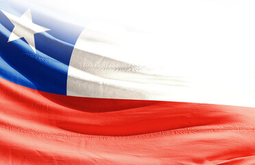 Wall Mural - Chile national flag cloth fabric waving on the sky - Image