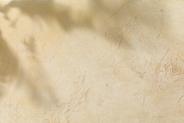 Wall Mural - Tropical background with stone texture and leaves shade. Concrete wall with natural concept