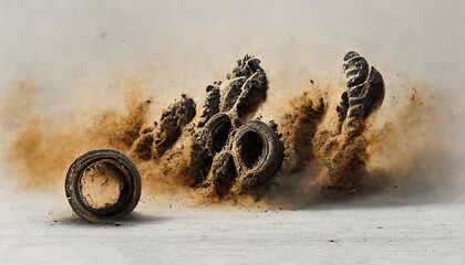 Raster illustration of motocross, off road and so on. Isolated tire tracks, wheels and tires from cars and motorcycles, motorcycle racing, drag racing, drift, rally. 3D rendering background