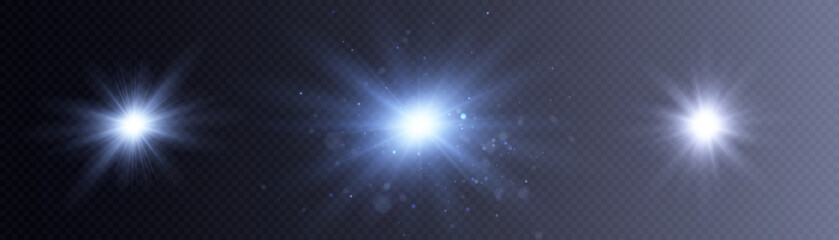 Leinwandbilder - Glowing light effects collection of blue stars and glare translucencies. Optical flare objects Vector