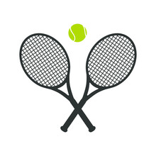 Vector Collection Of Green Tennis Balls And Tennis Racket Leave Space For Adding Text.