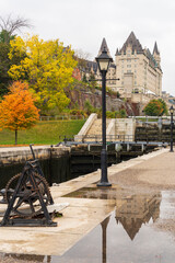 Poster - Rideau Canal Rideau Waterway autumn red leaves scenery. Fall foliage in Ottawa, Ontario, Canada.