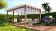 3D render of private luxury deck in garden