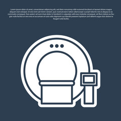 Poster - Blue line Tomography icon isolated on blue background. Medical scanner, radiation. Diagnosis, radiology, magnetic resonance therapy. Vector Illustration