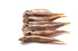 Raw and clean red mullet, isolated on white background. Mullus surmuletus is a bony fish, small in size, edible and highly appreciated. It is found throughout the Andalusian coast.