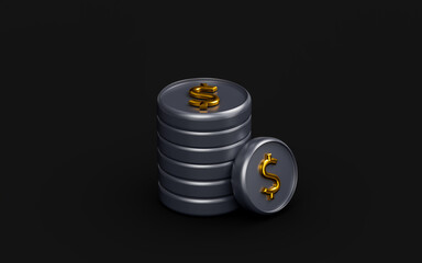 Wall Mural - dollar coin sign on dark background 3d render concept for investment profitable money