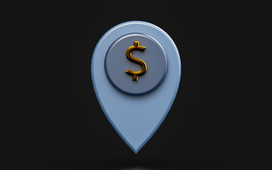 Wall Mural - dollar location sign on dark background 3d render concept for banking place mark
