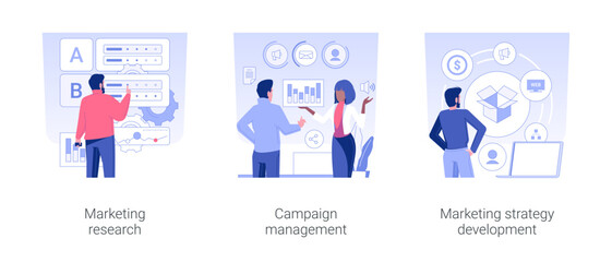 Wall Mural - marketing department at big company isolated concept vector illustration set. marketing research, ca