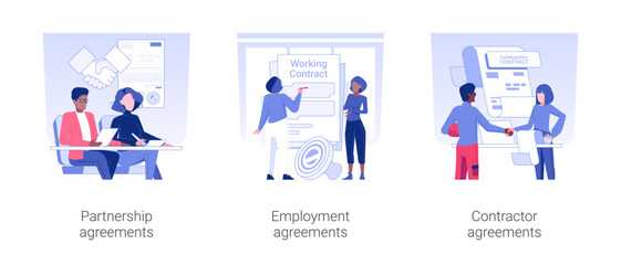 Wall Mural - company documentation isolated concept vector illustration set. partnership agreements, employment w