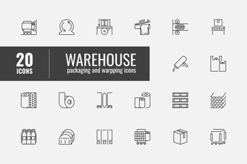 Warehouse packaging 20 icons set