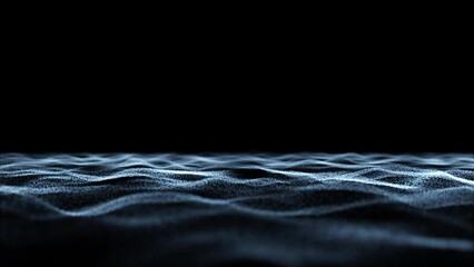 Looping dark blue artistic sea waves on clean black copy space background.