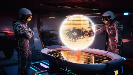 Wall Mural - astronauts choose a flight route in the control room of the spacecraft. the concept of the astronaut
