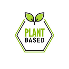 Plant based vegan badge eco icon. Suitable vegetarian symbol logo leaf plant sign.