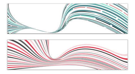 Wavy lines or ribbons. Set of 2 covers. Multicolored striped. Creative unusual background with abstract wave lines for creating a trendy banner, poster. vector eps