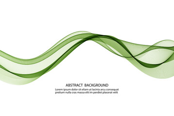 Abstract background of green transparent wave lines, wavy wave motion on white background