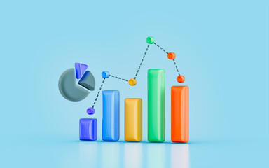 Wall Mural - business line chart bar pie 3d render concept for data analyze profit growth