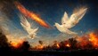 Leinwandbild Motiv illustrative representation of doves of peace in fire