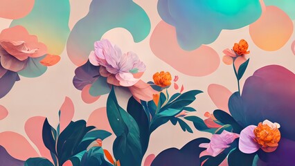 Wall Mural - floral background with soft pastel colors. 4k organic, colorful flowers pattern. flower illustration