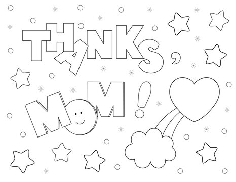 thanks mom, cute coloring page design with stars and lots of fun shapes. you can print it on standard 8.5x11 inch paper