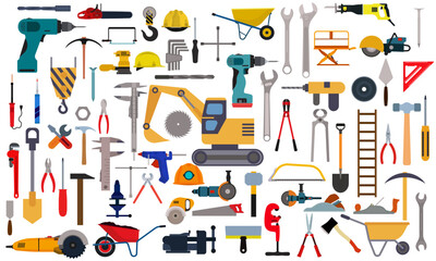 repair tool icon service and setting work equipment sign isolated set. construction workshop vector 