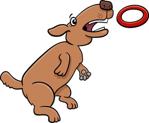 Canvas Print - cartoon dog jumping and catching a ring toss toy