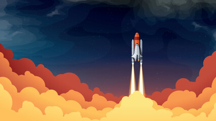 Wall Mural - space shuttle takeoff with colored bright clouds