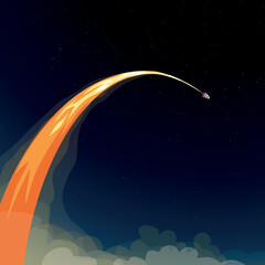 Wall Mural - starting space rocket with long fire stream