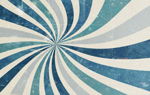 Retro Sunburst Background In Groovy Hippy Design, Old Vintage Grunge Texture On Blue Green Gray And White Striped Pattern, Swirl Spiral Starburst