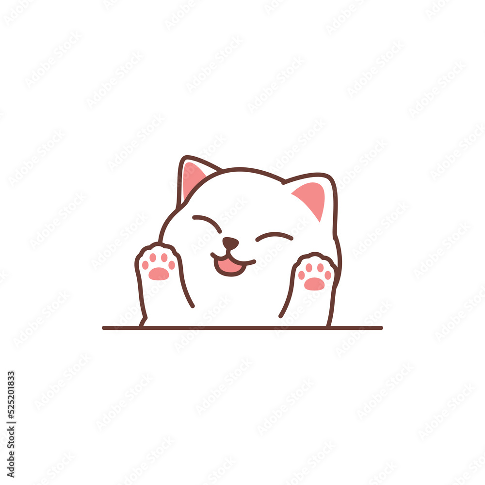 Cute white cat cartoon, vector illustration Stock Vector | Adobe Stock