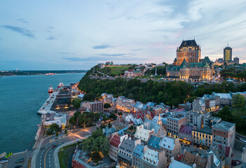 Poster - Quebec City at blue hour, aerial view