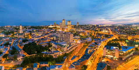 Poster - Quebec City at blue hour, aerial view