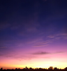 Beautiful sunny sky and clouds over the horizon. Sunset background.
