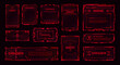 HUD danger zone, warning alert and attention red frames, vector futuristic game interface. HUD and cyber UI dashboard with danger warning boxes, alarm signs and red borders for alert caution message