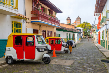 Sticker - strert view of jerico colonial town, colombia