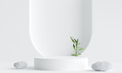 Wall Mural - white rock podium for product presentation. Natural beauty pedestal, relaxation and health, 3d illustration.
