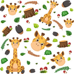 Wall Mural - Giraffe cute animal seamless pattern