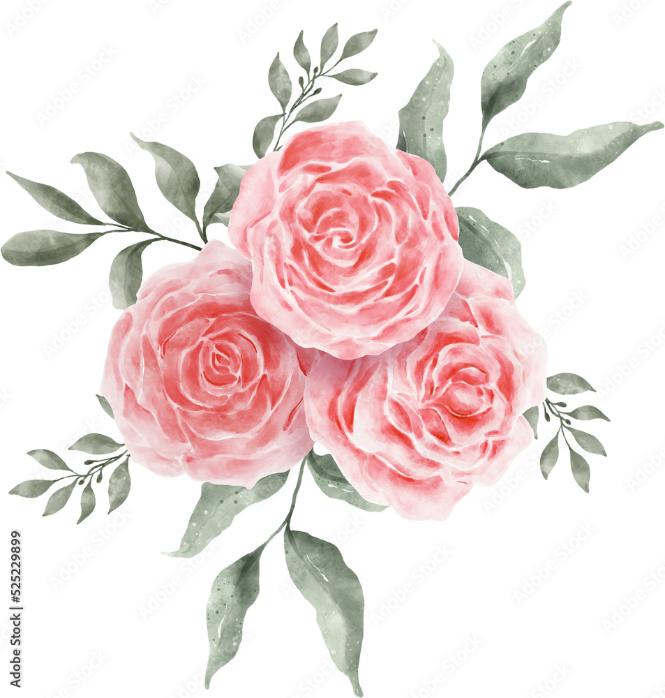 Pink Rose Watercolor Flower Bouquet Stock Illustration | Adobe Stock