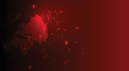 Aufkleber - Global economic and Financial crisis graphic concept.Decreasing graph, showing bad statistics on dark red background.