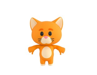 Wall Mural - Orange Little Cat character showing thumb down with two hands in 3d rendering.