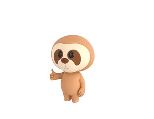 Wall Mural - Little Sloth character showing thumb up in 3d rendering.